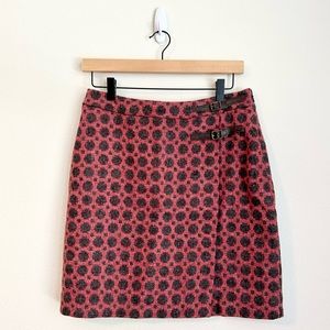 Boden British Tweed Wool Polka Dot Skirt Leather Dark Academia, Size 6